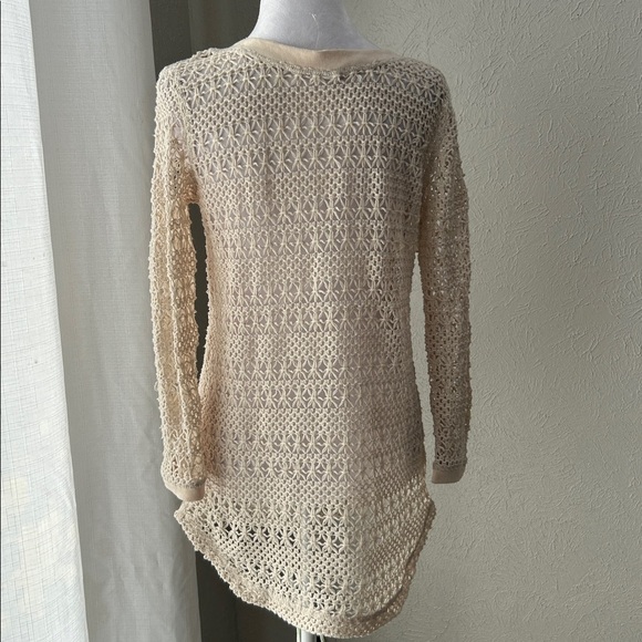 L*SPACE Crochet Top Cream Open Knit Long Sleeve Size Small - Picture 5 of 9